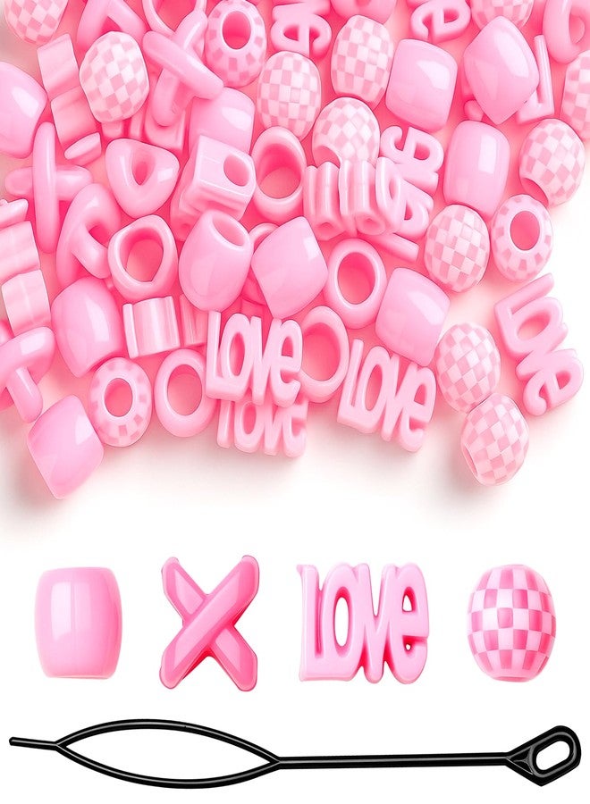 Pretwad 61 PCS Pink Hair Beads for Braids - Cute Heart & Round Shaped Dreadlock Jewelry Beads for Girls, Multi Shape Kids Braiding Hair Accessories and Loc Jewelry Decorations for Women and Girls - Image 1